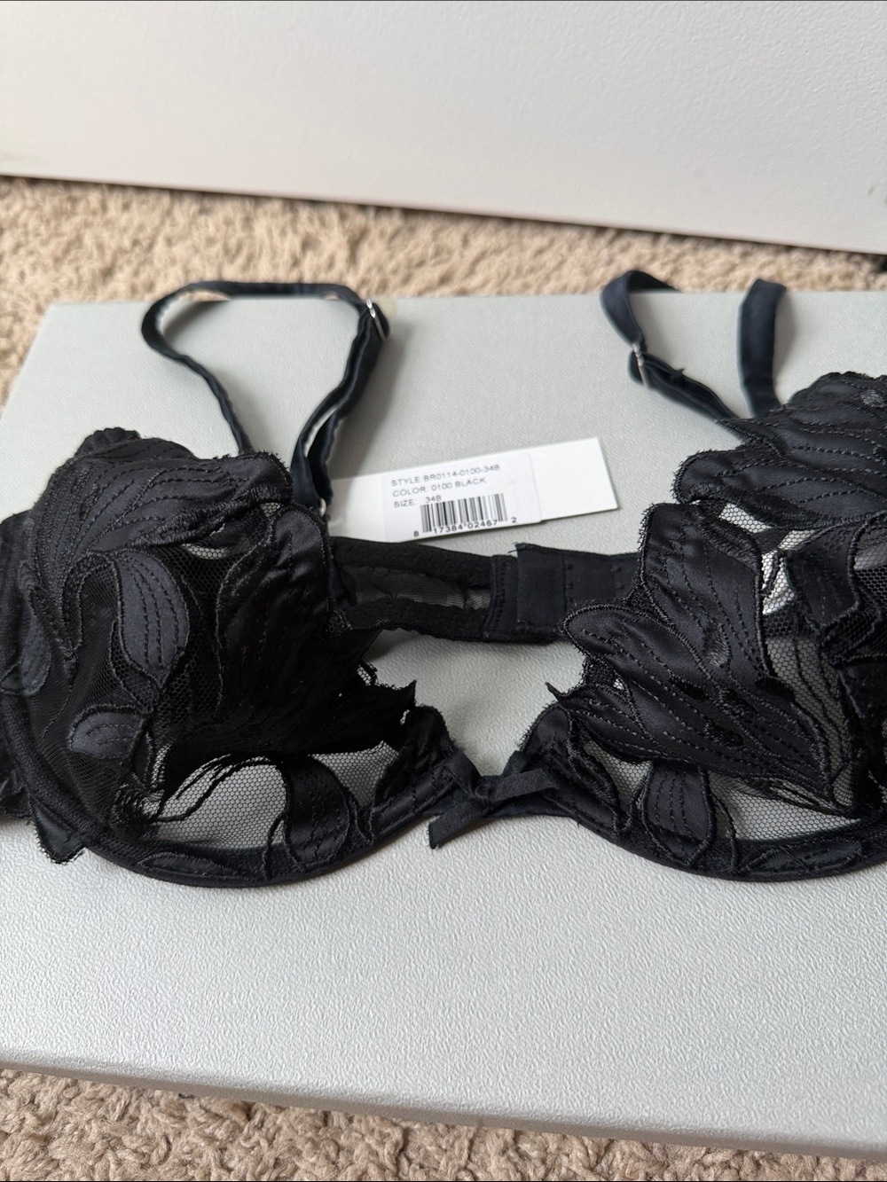 Fleur du Mal Black Sheer Floral Embroidered Underwire Bra - Picture 7 of 10